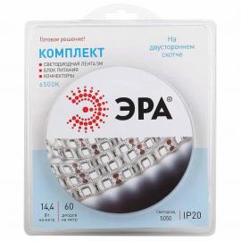 Светодиодная лента ЭРА 14,4W/m 60LED/m 5050SMD холодный белый 5M 5050kit-14,4-60-12-IP20-6500-5m