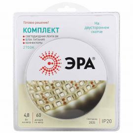 Светодиодная лента ЭРА 4,8W/m 60LED/m 2835SMD теплый белый 5M 2835kit-4,8-60-12-IP20-2700-5m