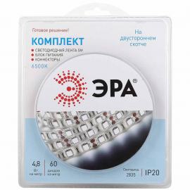 Светодиодная лента ЭРА 4,8W/m 60LED/m 2835SMD холодный белый 5M 2835kit-4,8-60-12-IP20-6500-5m