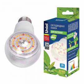Лампа светодиодная для растений (UL-00007405) Uniel E27 15W прозрачная LED-A60-15W/SPFB/E27/CL PLP30WH